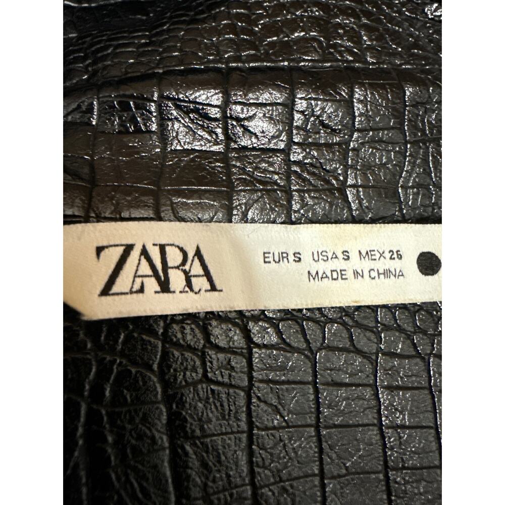 Zara Women's Black Faux Leather Vegan Croc Long Sleeve Button Up Jacket Size S - Picture 4 of 5